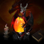 Evil Dragon Snow Globe Statue, Illuminated Water Filled Egg, Rotating Mist Effect, Skull-Embedded Base, Fire Dragon Egg Glow with 6H Timer, Battery Operated, Unique Halloween Snow Globe Holiday Decor