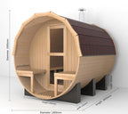 Outdoor Barrel Sauna with Porch, Wood Burning Stove Sauna 4 Person, Large Glass Window, Canadian Hemlock, Chimney Kit, Triple Waterproof System, Double Reinforcement(0-195℉)