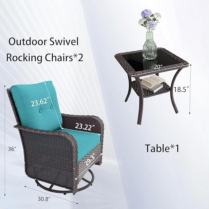 16 Pieces Outdoor Patio Furniture Set Outdoor Furniture Patio Sectional Sofa Conversation Sets w/ETL Approved 45" Gas Outdoor Fire Table & Coffee Table, Swivel Rocking Chair Turquoise.