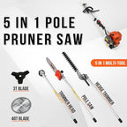 41.5cc Gas Hedge Trimmer Weed Eater 5 in 1 Multi Functional Trimming Tools Gas Weed Wacker Pole Saw for Tree Trimming Brush Cutter String Trimmer Lawn Edger