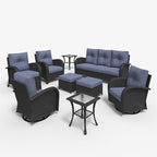 LayinSun 9 Pieces Outdoor Patio Furniture Set, Rattan Wicker Sectional Swivel Rocker Chairs Sets