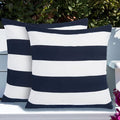 Throw Pillow Covers Set of 2, Outdoor Indoor Waterproof Decorative Patio Throw Pillowcase Shell 18x18 Inch, Square Cushion Case for Couch Sofa Garden Farmhouse Decoration-Navy White Stripe