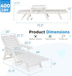 nalone HDPE Chaise Lounge Chair Outdoor with Wheels & Cup Holder, Pool Lounge Chairs with 5-Position Adjustable Backrest, Supports Up to 400 LBS for Patio Poolside Deck Beach Backyard (White)