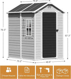 Resin Outdoor Storage Shed with Floor 6x4 FT Waterproof Plastic Sheds Kit Window Lockable Door Included, Outside Garden Tools Sheds for Backyard Patio, Gray