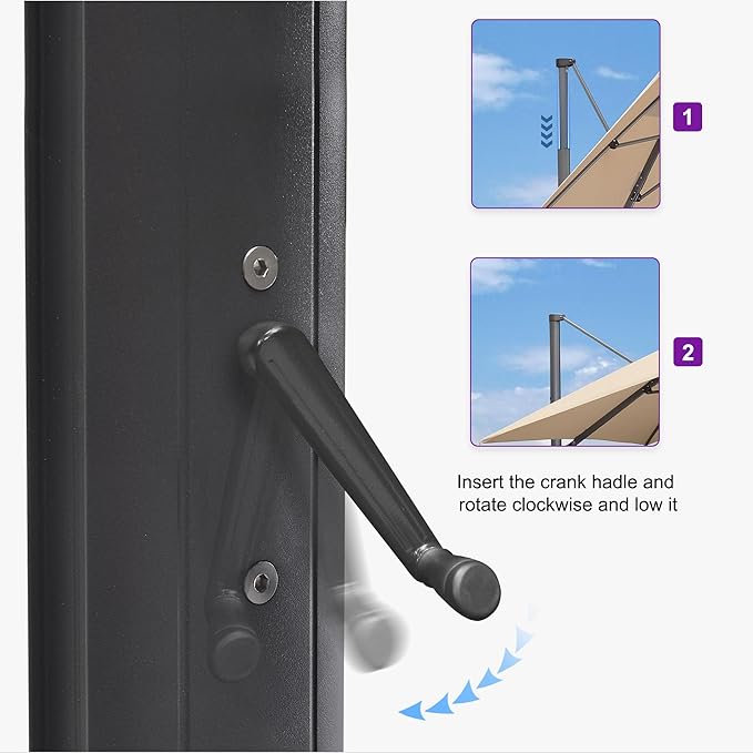 PURPLE LEAF 11.5' X 11.5' Telescopic Patio Umbrella Outdoor Cantilever Umbrella Square Up Down Lifting Offset Umbrella with 360-degree Rotation for Garden Deck Pool Patio Beige