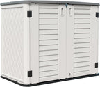 HOMSPARK Storage Shed Weather Resistance, Multi-Purpose Outdoor Storage Cabinet for Backyards and Patios, Horizontal Storage Shed for Lawnmower, Patio Accessories (White 1, Large - 26 cu.ft)