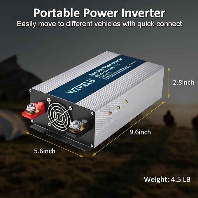 WZRELB 1800W Pure Sine Wave Inverter 24V DC to 110V 120V AC Power Converter with LED Display, Off-Grid Portable Power Inverter with 4 AC Outlets for Home, RV, Truck, Camping