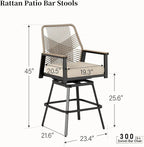 Outdoor Swivel Bar Stools Set of 6, Rattan High Top Patio Chairs with Waterproof Cushion and Armrest, All-Weather Bar Height Furniture for Outside Patio Balcony and Pool, Beige