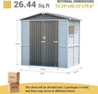 Galvanized Steel Frame & Solid Cedar Wood Wall Shed | 4x6ft Outdoor Storage Shed with 9-Level Wind Resistance & 10-Grade Waterproof Roof, Lockable Double Doors & 2 Windows for Garden Patio