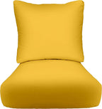 RSH DECOR: Deep Seating Cushion with Pillow Back | 23” x 26” Seat | All-Weather Spun Fabric | Water and Fade-Resistant | Outdoor Chair Cushion Set for Patio Furniture | Yellow