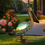 HONGLAND Solar Metal Pelican Statues Garden Sculpture & Statues, 19 Inch Glass Outdoor Pelican Yard Art Coastal Ocean Bird Decor Lawn Ornament for Backyard Porch Patio Decor（Blue-Green）