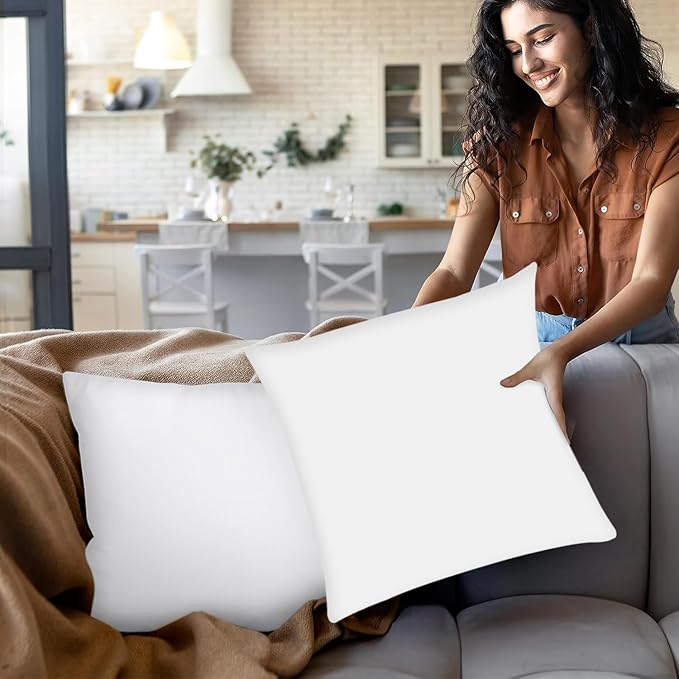 Covers & All Premium Square Throw Pillow Inserts with Covers Set of 4, 16 x16 Inches White, Decorative Cushions for Couch Sofa Home Decor Office Travel UV Resistant Waterproof Soft Cushions Pillows