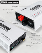 LVYUAN 5000 Watt Power Inverter 12V to 110V 120V DC to AC Converter with 4 AC Outlets, LCD Display, USB Charge Port, Remote Control for Home RV Vehicle Outdoor Camping Car Power Inverter