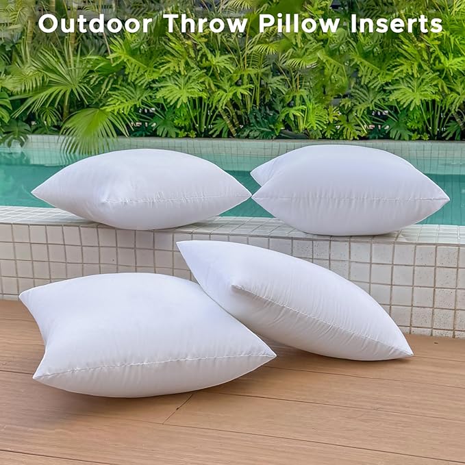 20 x 20 Outdoor Pillow Inserts Set of 4 Large Square Patio Furniture Pillows for Porch Couch Fall Throw Pillow Inserts Premium Decorative Stuffer Pillows Waterproof White Sofa Cushion