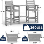 Tall Adirondack Chairs Set of 2, All Weather HDPE Poly Bar Height Balcony Adirondack Chair with Removable Double Connecting Trays, Outdoor Adirondack Barstools for Deck, Patio, Yard, Pool, Lawn