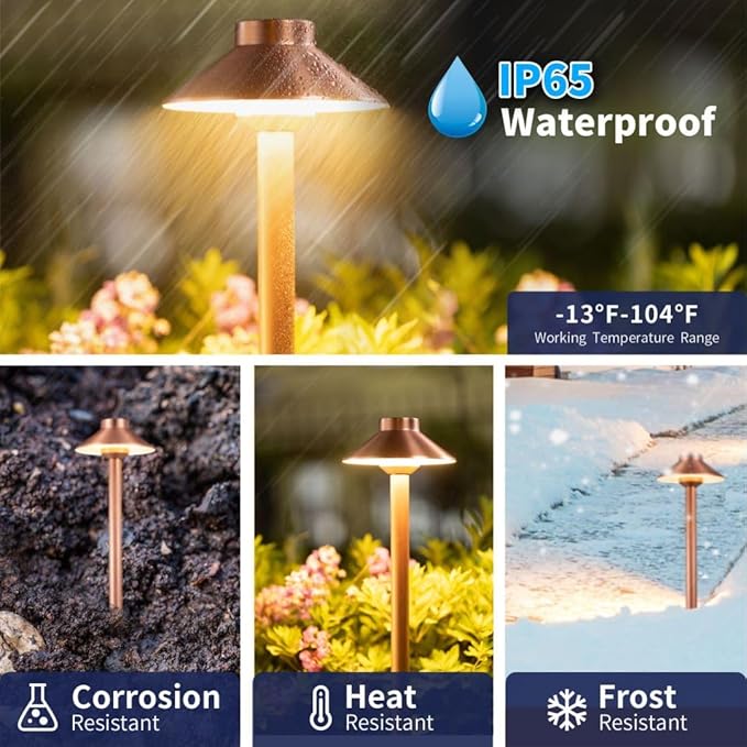 Gardenreet Brass Low Voltage Path Lights(Hat) Outdoor Waterproof IP65, 12v LED Copper Landscape Lights Wired Fixture for Walkway Driveway Garden Yard Without G4 Bulb(6 Pack)