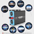 New Upgraded 1500 Watts Pure Sine Wave Inverter, 12V DC to 110V AC Power Inverter with 4 AC Outlets, USB Port, Type-C Port for Truck, Vehicle, Power Outage, Remote Control with LCD Screen