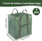 2 Pack 66 Gallons Reusable Yard Waste Bags, Upgrade Heavy Duty Foldable Garden Leaf Bag, Self-Standing Lawn Bags with Reinforced Handles, Keep Upright (23.6" L × 23.6" W × 27.5" H)