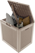 30 Gallon Wicker Pattern Resin Deck Box, Lockable Patio Outdoor Storage Box for Furniture, Garden Tools and Tools Storage, Waterproof Outside Storage Box - Grey Rattan