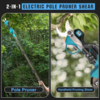 Electric Pruning Shears Cordless, 1000W Brushless 2-in-1 Pole Pruner Shears, Extend Pole to 14FT,1.4” Cutting Diameter, SK5 Blade, 2×2.0Ah Batteries, Pole Pruner for Gardening Tree Trimming