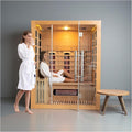 Luxury Dual-System Wood Sauna Room for 3-4 Person, Hybrid Indoor Sauna Spa,Canadian Hemlock, 4.5KW Heater, 195°F Steam+149°F Far Infrared, 10 Heating Elements, 220V, Oxygen Ionizer, 8mm Tempered-grass
