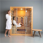 Luxury Dual-System Wood Sauna Room for 3-4 Person, Hybrid Indoor Sauna Spa,Canadian Hemlock, 4.5KW Heater, 195°F Steam+149°F Far Infrared, 10 Heating Elements, 220V, Oxygen Ionizer, 8mm Tempered-grass