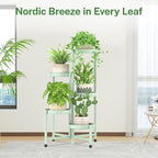 iDavosic.ly Plant Stand Indoor Outdoor, 5 Tier Corner Metal Flower Display Holder Shelf, Folding Tall Orchid Rack for Patio Balcony Porch Garden Living Room House, Light Green