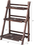 Giantex 3 Tier Folding Wooden Plant Stand, Indoor Flower Pot Holder Display Rack, Free Installation Corner Plants Storage Shelf, Foldable Rustic Wood Ladder Shelf for Home Patio Balcony Garden