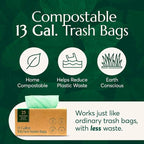 Cleanomic Compostable* 13 Gallon Trash Bags with Drawstring (2 Pack, 50 Count), BPI Certified For Kitchen Compost