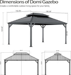 Domi 12x16FT Outdoor Gazebo, Hardtop Gazebo with Galvanized Steel Double Roof, Metal Gazebos with Drainage System Patio Pergola for Patio Deck Backyard,Curtain and Netting,Gray