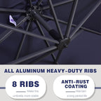PURPLE LEAF 9' X 11.5' Cantilever Outdoor Rectangle Umbrella Patio Umbrella with Base Offset Umbrella with 360-degree Rotation for Garden Pool Deck Patio Navy Blue