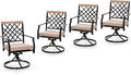 PHI VIALLA Patio Chairs Outdoor Swivel Dining Chairs Outdoor Furniture Chairs Set of 4 with Cushion Suports 300lbs for Lawn Garden Backyard Weather Resistant-Black Frame