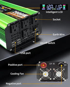 2000W Pure Sine Wave Power Inverters, LVYUAN 4000W Peak Power 12V DC to AC 120V Power Converter for RV, Truck, Outdoor, Remote Control Quadruple AC Outlets and USB Ports Inverter with LCD Display