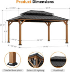 Modern Shade The Horizon Hardtop Gazebo 12' x 16' with 4 LED Lights, Permanent Outdoor Gazebo with Galvanized Steel Double Roof, Grill Pavilion with Decor Hooks, Mosquito Nettings, Wood-Looking