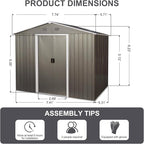 8 x 6 FT Outdoor Storage Shed, Metal Garden Shed with Floor Frame, Large Tool Shed Outdoor Storage with Lockable Sliding Doors & Air Vents, Storage House Waterproof for Backyard, Lawn, Gray