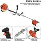 52cc 2-Cycle Gas Weed Wacker, 2-in-1 Gas Weed Eater, 8500rpm High Power Brush Cutter Trimmer for Grass and Weed, Hedge Trimmer String Trimmer(US Fast Arrival