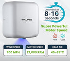 Alpine Automatic Hand Dryers for Bathrooms Commercial High Speed 110-120V Stainless Steel Electric Hand Dryer, Plug In & Hardwire Options with Air Filter, ADA & UL Compliant & 5 Years Coverage (White)