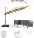 PURPLE LEAF 9' X 12' Left-right Tilting Patio Umbrella Outdoor Swivel Cantilever Umbrella Aluminum Offset Umbrella with Champagne Frame and 360-degree Rotation for Garden Deck Pool, Beige