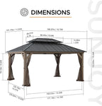 SUNJOY 12x16 Hardtop Wood Gazebo with Galvanized Steel Roof and Mosquito Netting, Outdoor Permanent Pavilion Cedar Gazebo for Backyard, Garden, Patio, Deck, Lawn