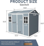 Outdoor Storage Shed with Two-Window and Double-Door, Resin Storage Shed with Lockable Door, Plastic Shed with Floor for Gargen, Patio, Yard, Lawn (Light Gray, 8 x 6 FT)