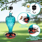 Hummingbird Feeder - Hand Blown Glasss Hummingbird Feeders for Outdoors Hanging with Ant Moat, Never Fade, Garden Backyard Decoration, for Women Mom Dad (Blue)