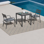 Soleil Jardin Outdoor Aluminum 2-Piece Patio Dining Chairs with Cushions, Stackable Bistro Chairs for Balcony, Garden, Backyard, Dark Grey Finish & Grey Cushion