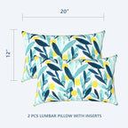 LVTXIII Outdoor/Indoor Lumbar Pillows, Decorative Patio Lumbar Cushions, Fluffy Water Repellent Garden Cushions for Home Patio Coach Sofa Use, 12×20 Inch, Pack of 2, Leaves Multi