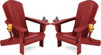 SERWALL Adirondack Chair with Cup Holders - Composite Adirondack Chairs Set of 2 HDPE Outdoor Chairs All Weather Use- Dark Red