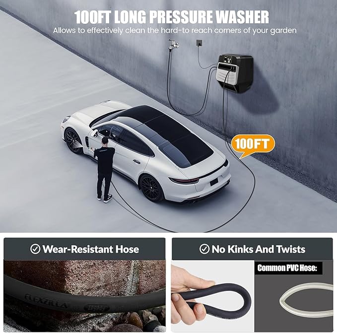 Wall Mounted Pressure Washer - Max 5500 PSI 3.6 GPM, 5 Levers Power Washer with 100FT Retractable Hose for Car/Driveway, Automatic Rewind, Any Length Lock