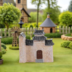 DECHOUS 10Pcs Miniature Village House: Resin Miniature Fairy Garden Houses with Chinese Stone Lion Statue - Micro Landscape Cottage Ornaments Kit for DIY Garden Bonsai Terrarium