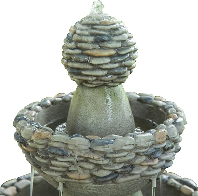 Teamson Home 36.5 in. Outdoor 3-Tier Zen-Style Pedestal Water Fountain in. with Stone Trim with Pump and 2.64 Gallon Capacity, Stone Gray