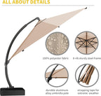 Kingdura 11ft Offset Cantilever Patio Umbrella with Base Included, Large Round Aluminum Outdoor Umbrella, 360° Rotation & Infinite Tilt, Heavy Duty Frame for Deck Pool Backyard, Beige