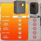 Upgraded 2 Person Portable Sauna, Portable Steam Sauna for Home, Personal Sauna Box Full Body with 1000W 2.6L Steam Generator, 99 Minute Timer, 2 Folding Chairs, Remote Control Included(Grey)