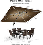 PURPLE LEAF 9' X 12' Double Top Deluxe Solar Powered LED Rectangle Patio Umbrella Offset Hanging Umbrella Outdoor Market Umbrella Garden Umbrella, Beige